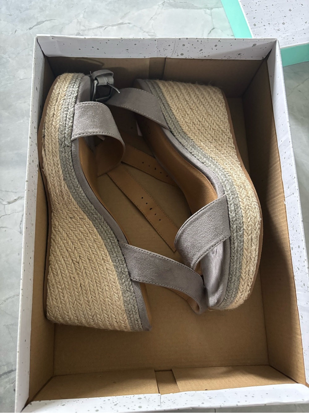 BAXTER Womens Wedge Sandals Size 10M Espadrille Platform Ankle Strap Grey Taupe